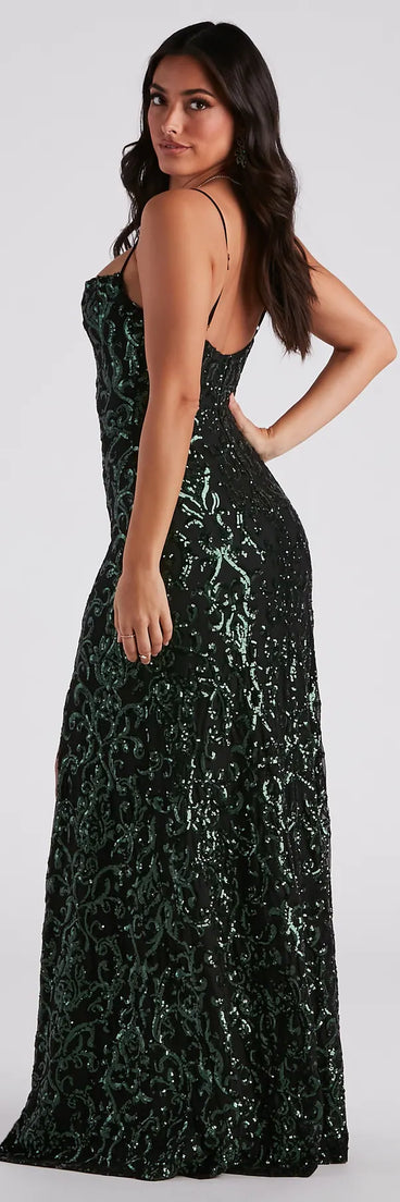 Melissa High Slit Sequin Formal Dress