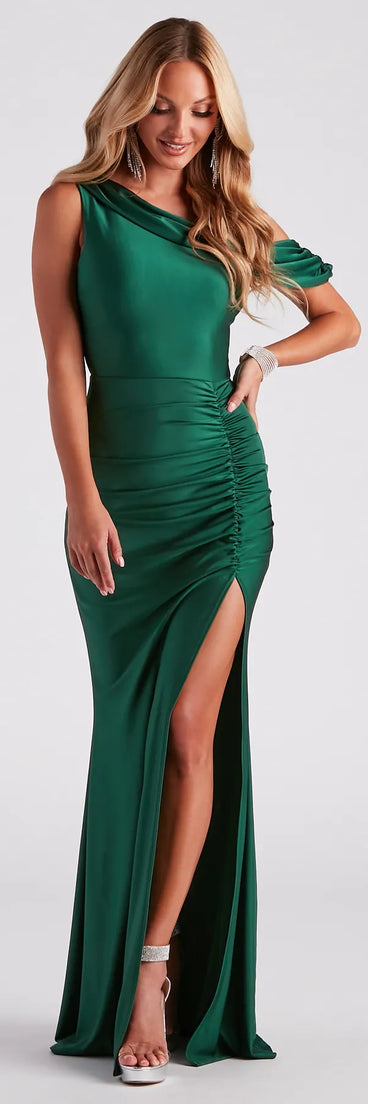 Brielle One-Shoulder Satin Mermaid Dress