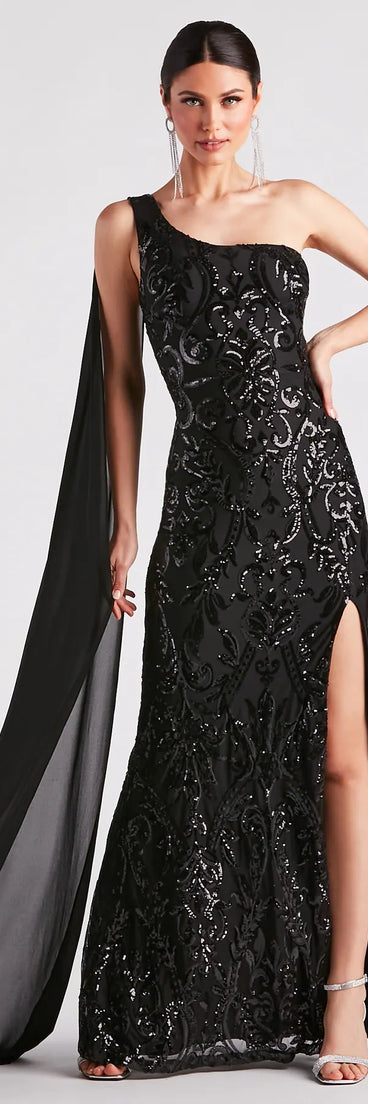 Julia Formal Sequin Sash A-Line Dress