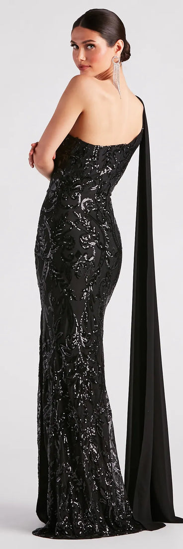 Julia Formal Sequin Sash A-Line Dress