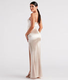 Step into Prom 2025 in a gold prom dress, where unique Windsor accents and the standout Stacie Formal Satin Corset Bodycon Dress style come together.