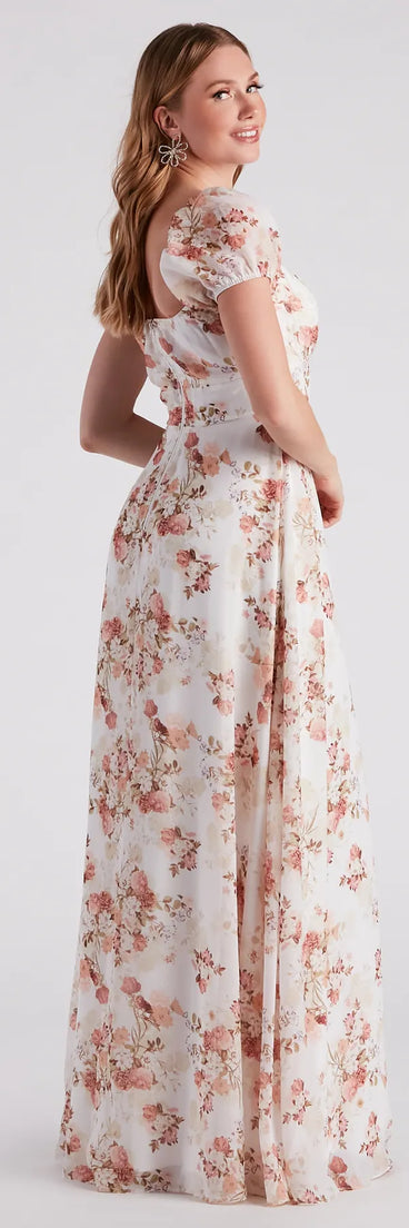 The Sharon Formal Floral Chiffon A-Line Dress is a stylish white floral dress featuring a fresh seasonal print and flattering design, perfect for garden parties, bridal showers, Valentine's Day celebrations, or everyday spring styling.