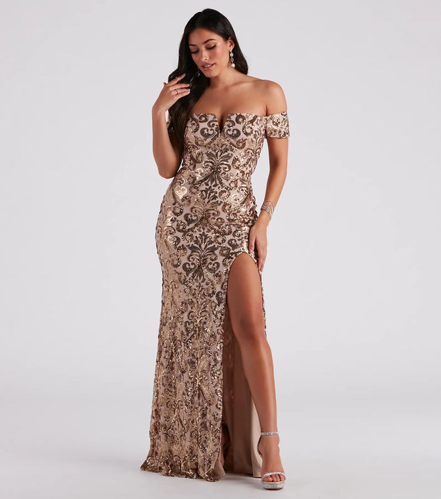 carter sequin scroll a-line formal dress Carter Sequin Scroll A-Line Formal Dress
