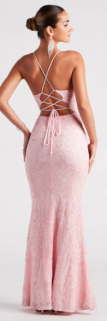 Feel instantly put-together in the Bethanie Formal Sequin V-Neck Mermaid Dress in pink, a fall wedding guest dress designed for confident style and all-out celebration.