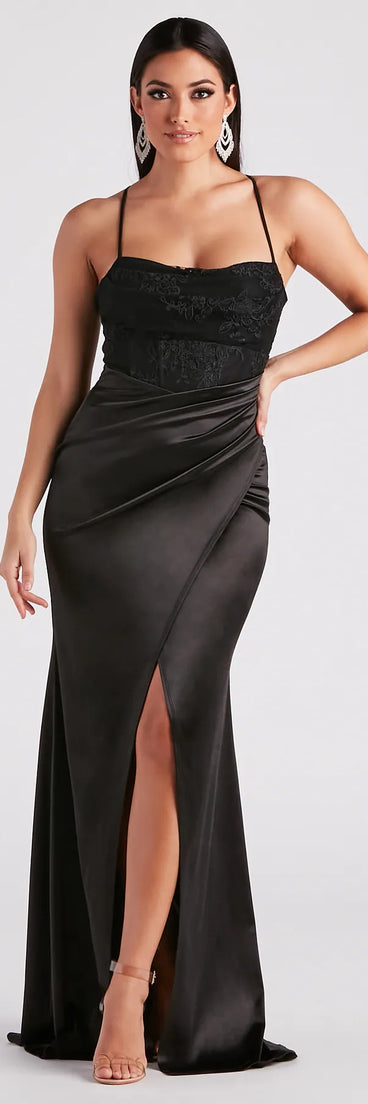 Janie Formal Satin Lace Long Dress