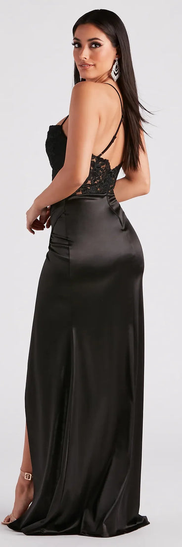 Janie Formal Satin Lace Long Dress