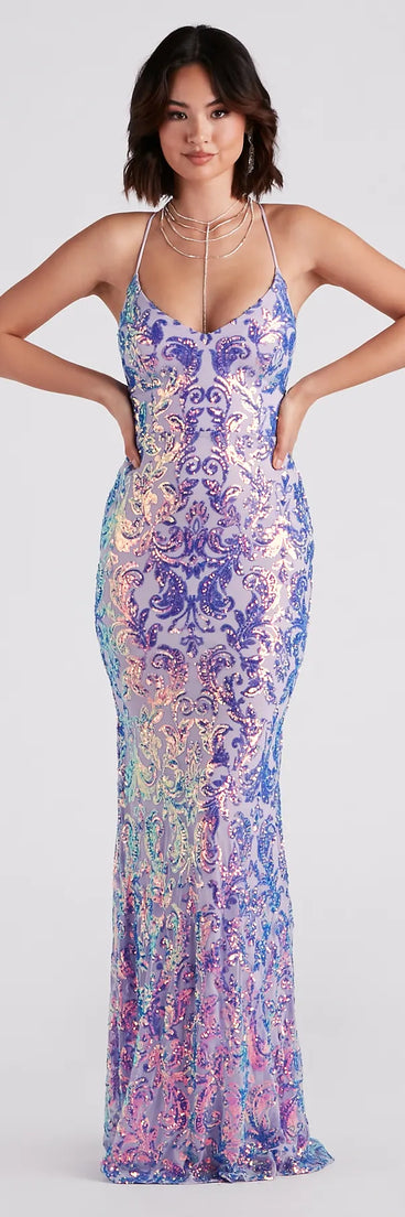 Taisia Formal Sequin Scroll Dress
