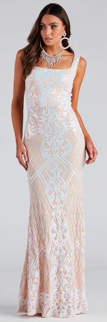 Micaela Formal Sequin Scroll Mermaid Dress