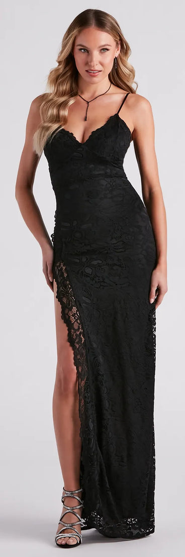 Jessica Formal Lace Slit Long Dress