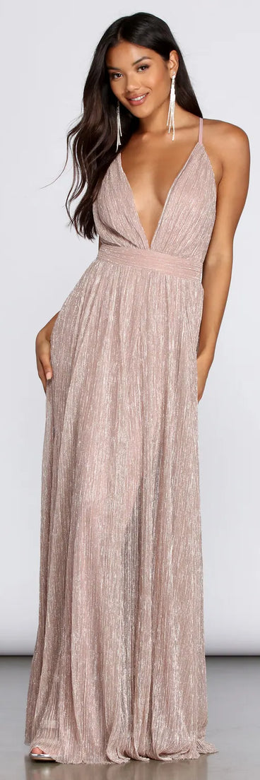 shimmering metallic dress Gold Stardust Metallic Maxi Dress