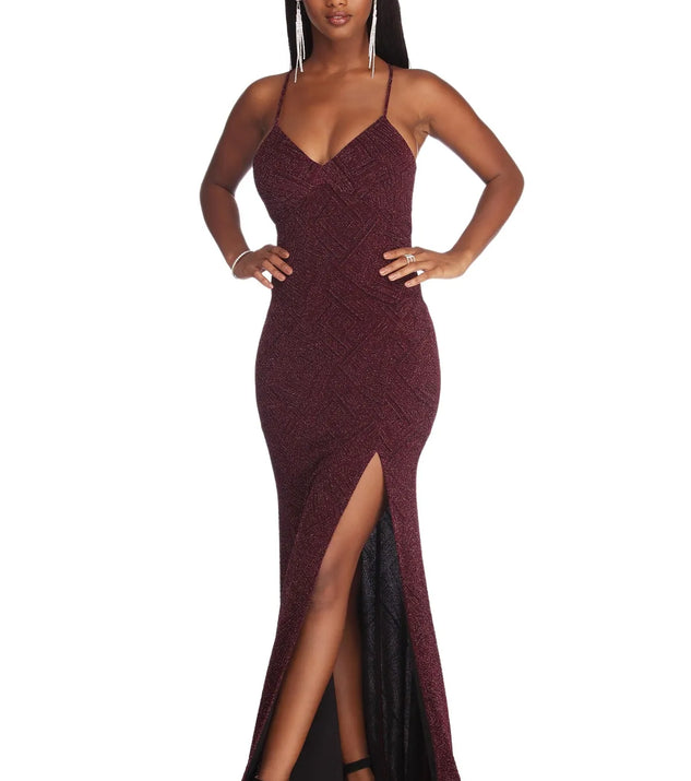 Ryleigh Formal High Slit Lurex Dress