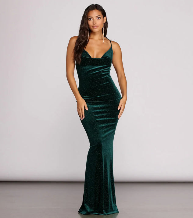 jolene formal glitter velvet dress Windsor Massie Formal Glitter Velvet High Slit Dress