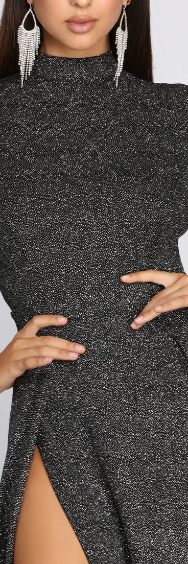 Alessandra Formal High Slit Glitter Dress