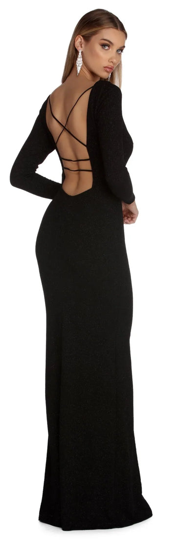 Kyleigh Formal Open Back Glitter Dress