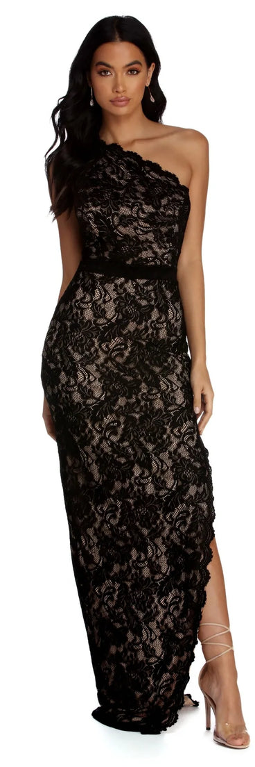 Nina Formal One Shoulder Lace Dress