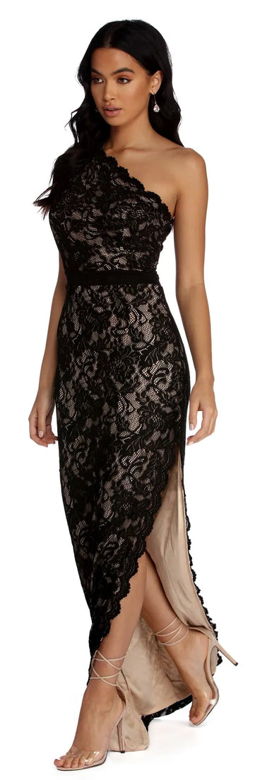 Nina Formal One Shoulder Lace Dress