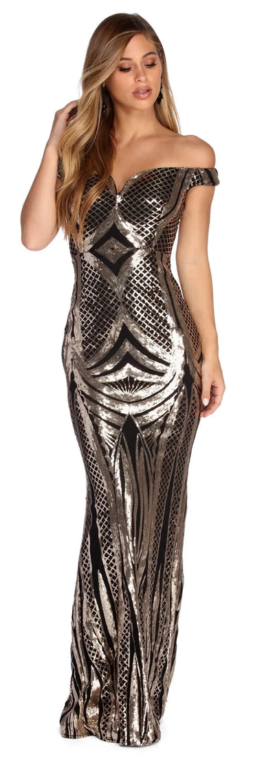 Kianna Formal Sequin Scroll Dress