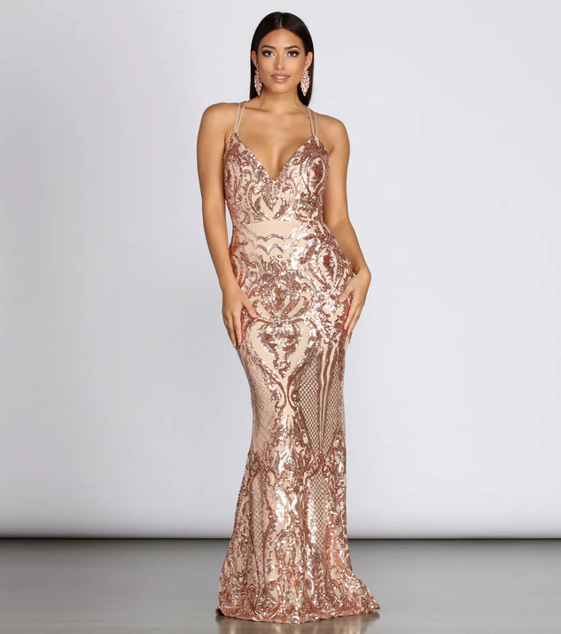 Julieanne Formal Sequin Scroll Dress
