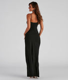 Sasha Formal High Slit Wrap Dress in black, a stunning maid-of-honor dress with a flattering fit and romantic details, perfect for spring or summer wedding themes.