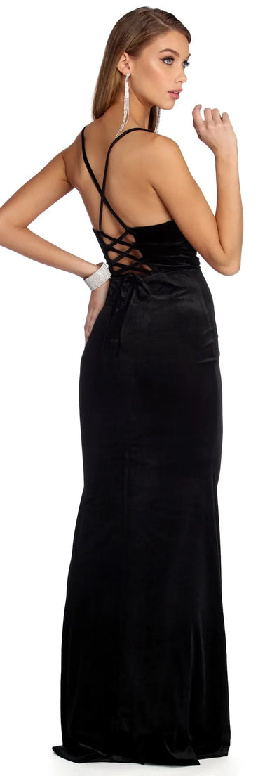 Nicolette Formal Velvet Lattice Dress