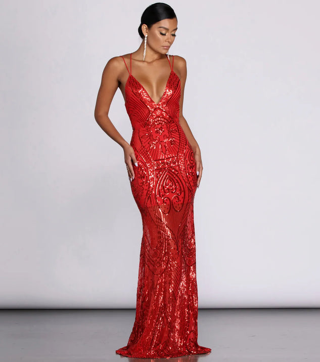 Salma formal sequin scroll print dress on sale