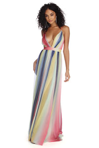 rainbow chiffon dress Rainbow Chiffon Maxi Dress, Size Large, Womens