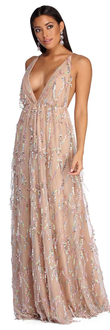 Marissa Formal Plunging Sequin Dress