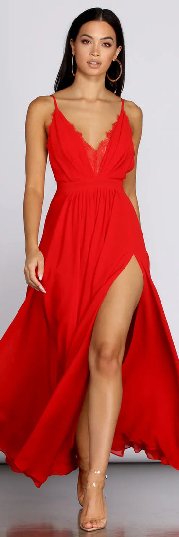 Angelique Formal High Slit Lace Dress