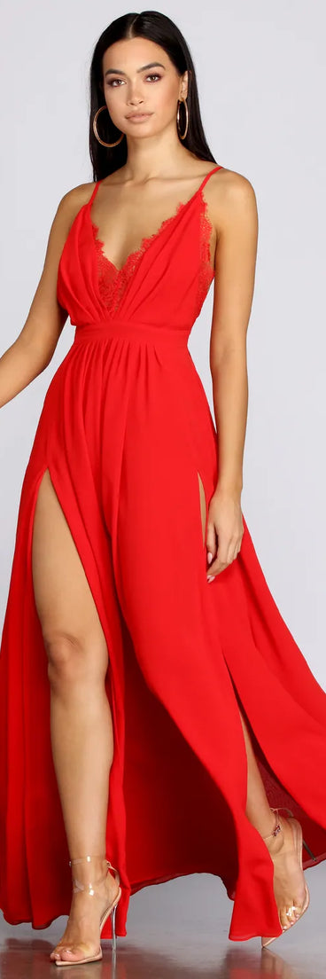 Angelique Formal High Slit Lace Dress