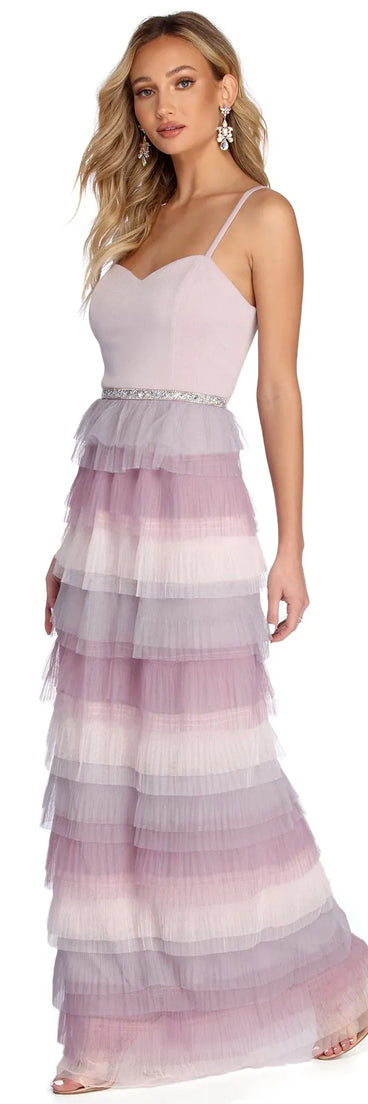 Karlie Formal Ruffled Rhinestone Dress