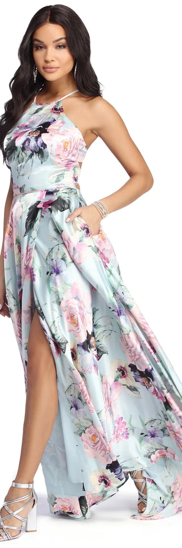Jen Formal Floral Satin Dress