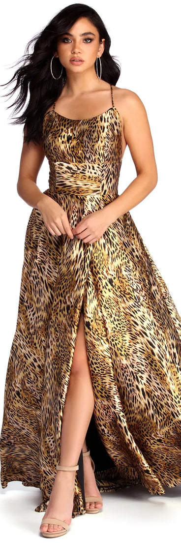 Roseanna Formal High Slit Leopard Dress