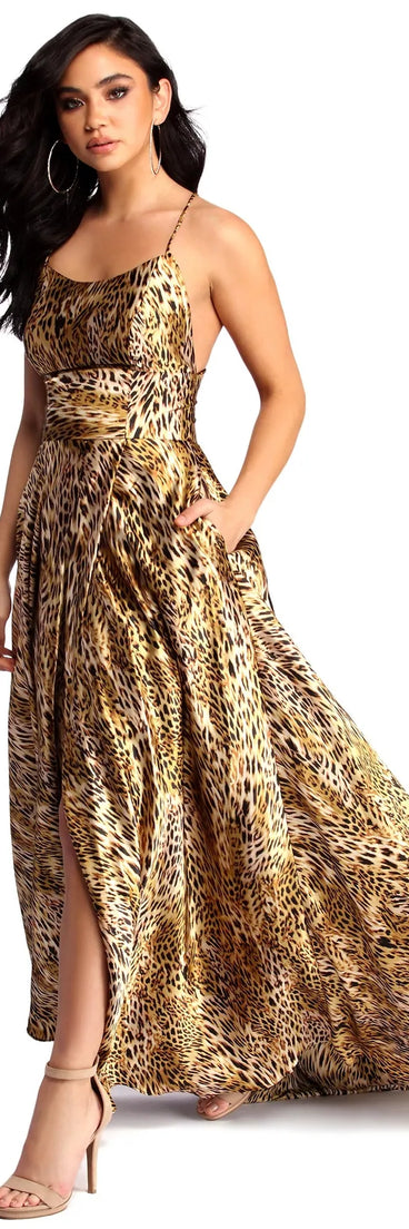 Roseanna Formal High Slit Leopard Dress