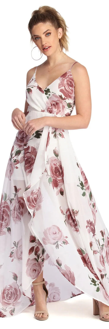Janine Floral Chiffon High Low Dress