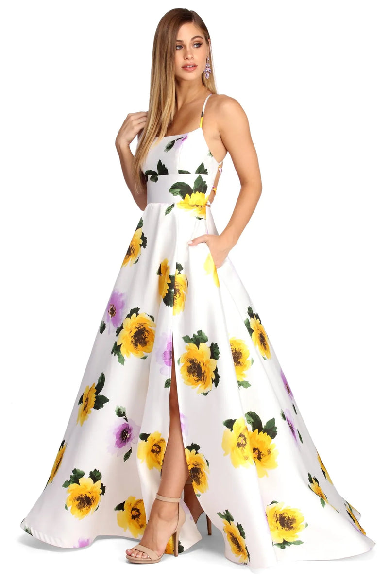 Britt Wrap Formal Floral Dress