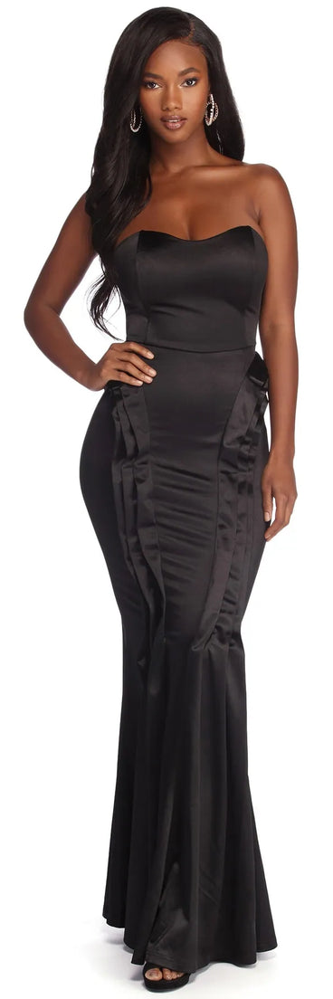 Desiree Satin Sweetheart Ruffle Dress