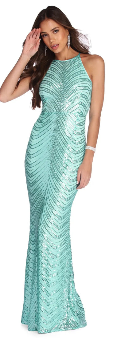 Callie Formal Chevron Sequin Dress