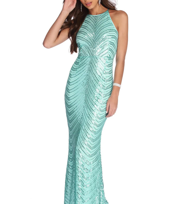 Callie Formal Chevron Sequin Dress