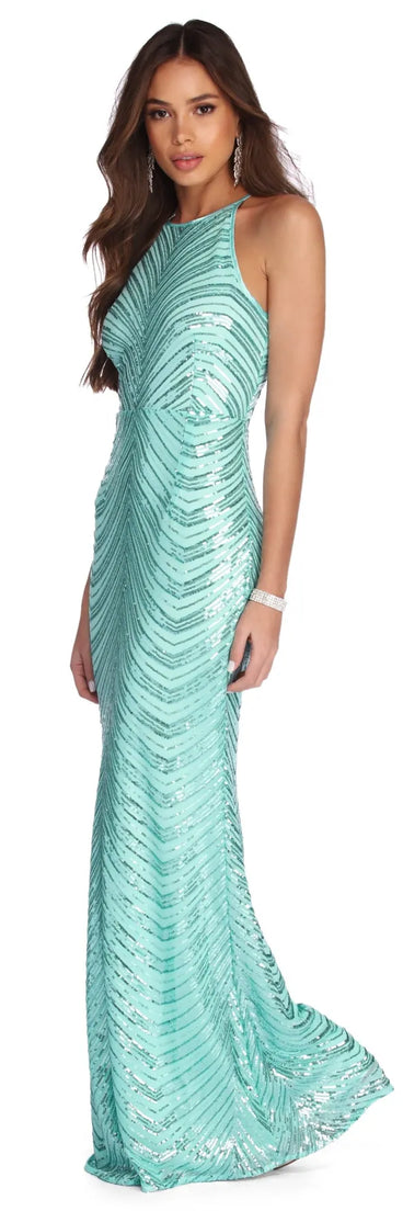 Callie Formal Chevron Sequin Dress