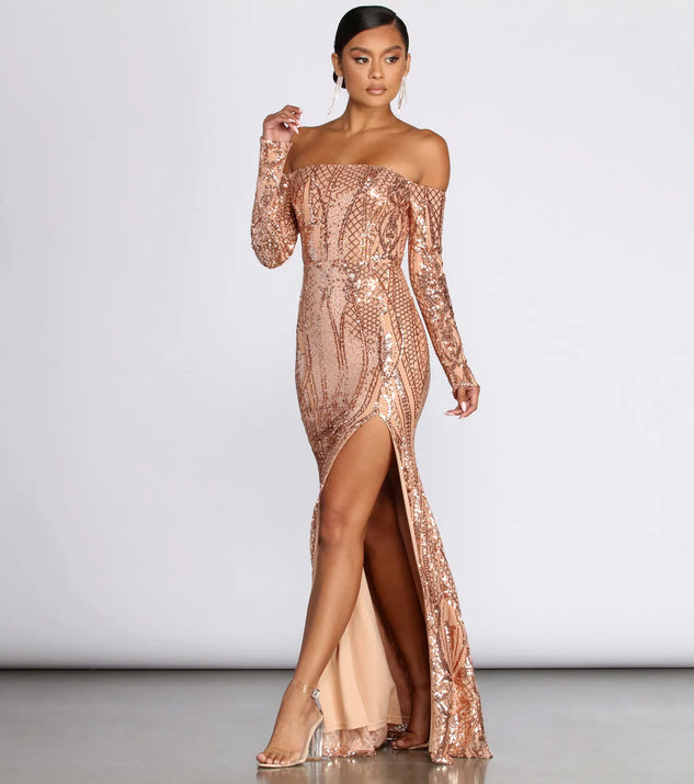 Becca Formal High Slit Sequin Dress