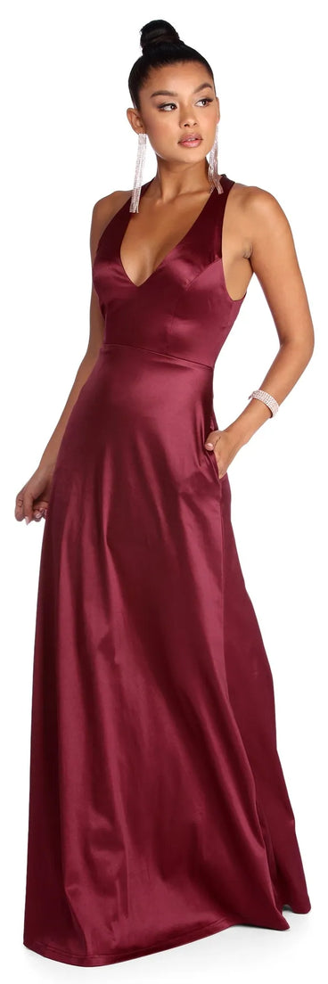 Jacqueline Formal Open Back Satin Dress