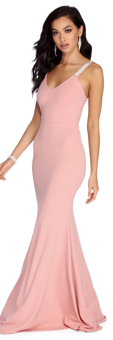 Rose Formal Rhinestone Mermaid Dress