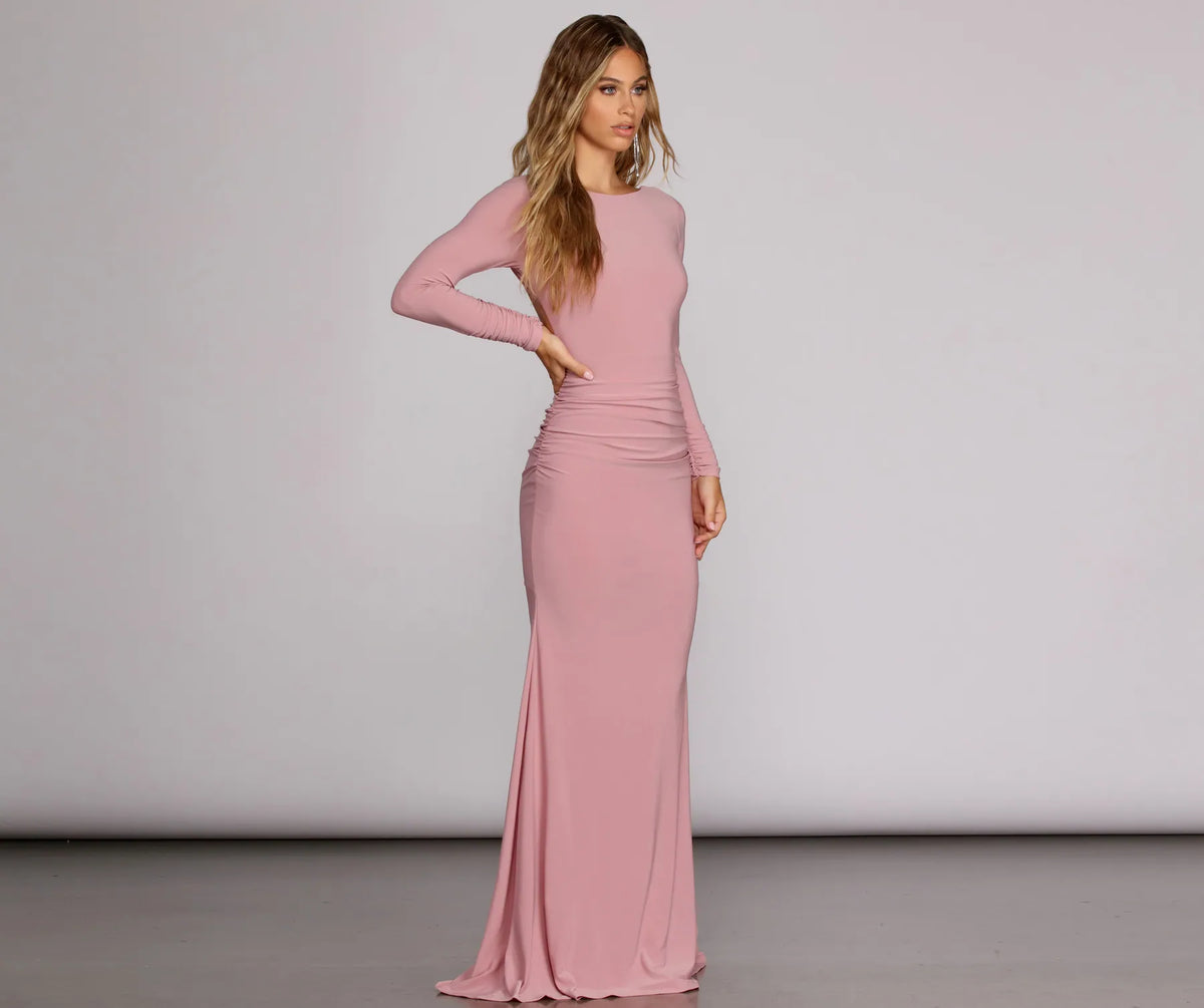 Shirred Front Open Back Gown