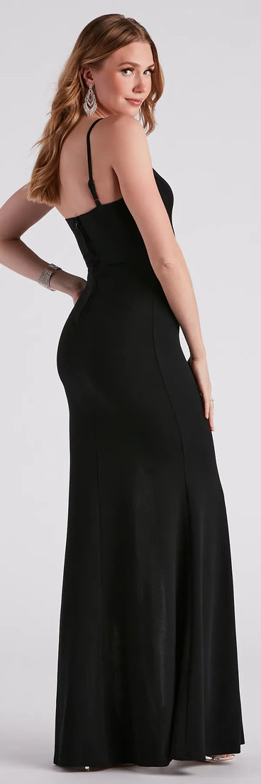 Raven Formal Crepe Rhinestone Trim Dress