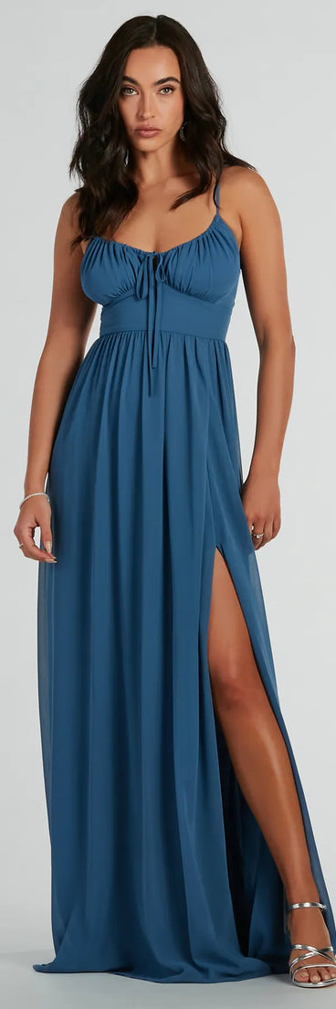 You'll be the best dressed in the Raya Formal Chiffon A-Line Long Dress as your fall formal dress with beautiful and unique details from Windsor.