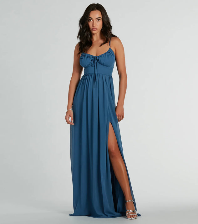 You'll be the best dressed in the Raya Formal Chiffon A-Line Long Dress as your fall formal dress with beautiful and unique details from Windsor.