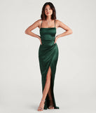 Turn heads at Prom 2025 in this hunter green prom dress, where statement-making details meet the iconic style of the Mayra Formal Satin Slit Long Dress .