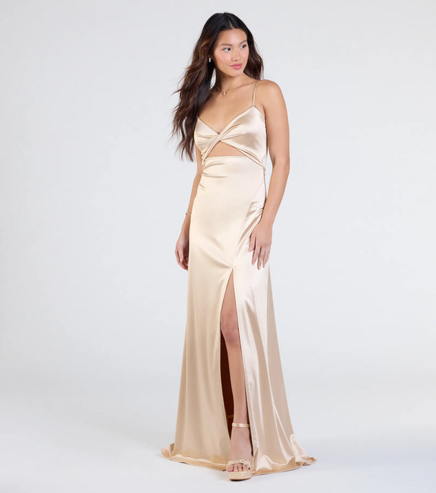 Maisy Cutout High Slit Satin Formal Dress | Windsor