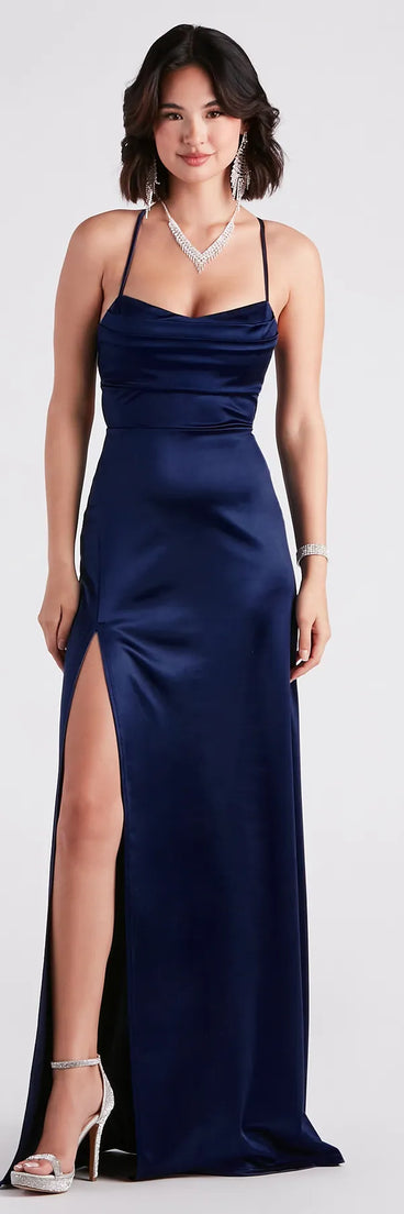 Sutton High Slit Satin Formal Dress