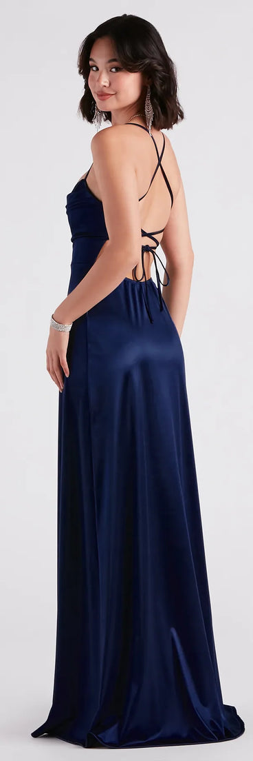 windsor high slit satin dress Kyla Cutout High Slit Satin Formal Dress